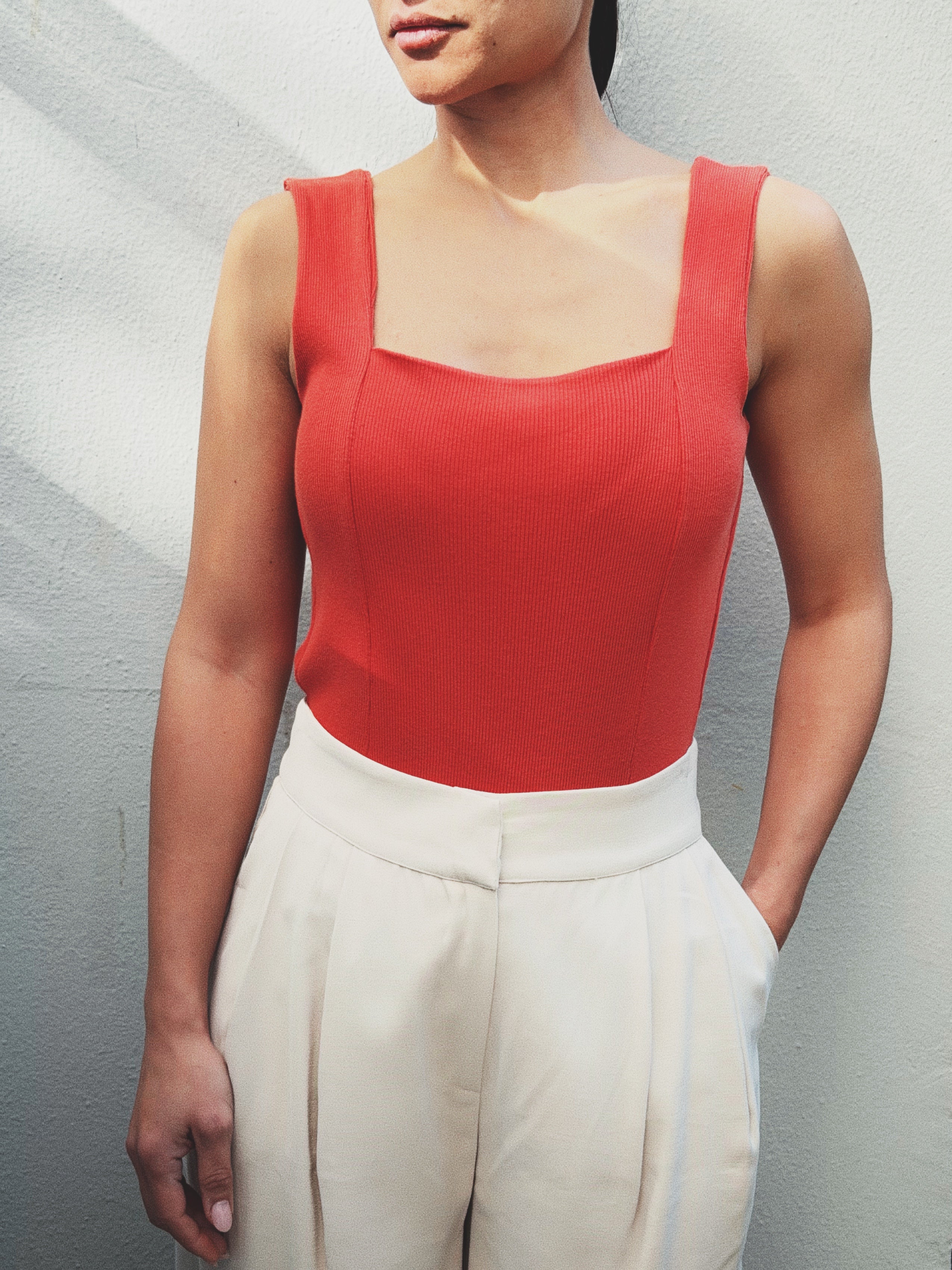 Bodysuit Cotton Rib Terracotta